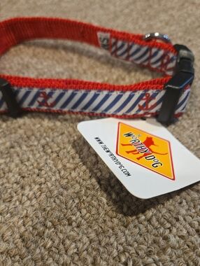 The Worthy Dog Nautical Red & White Dog Collar Size SMALL